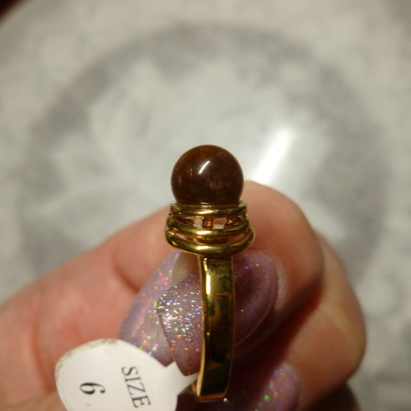 18k Gold EP Tiger's Eye Dolphin Ore Ring - Picture 5 of 16